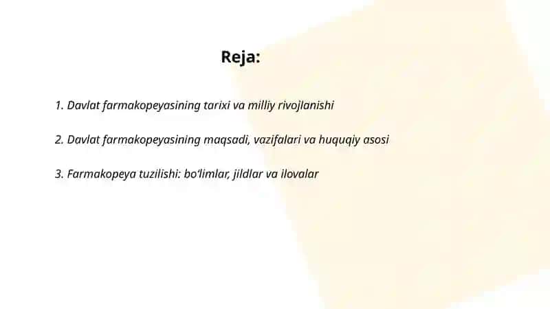 Davlat farmakopeyasi. Tarixi. Tuzilishi. Dorilarning sanoat texnologiyasi asosiy tushunchalari va atamalari (MH, reglament, VFS, FS, FSP, TU va TI) 2