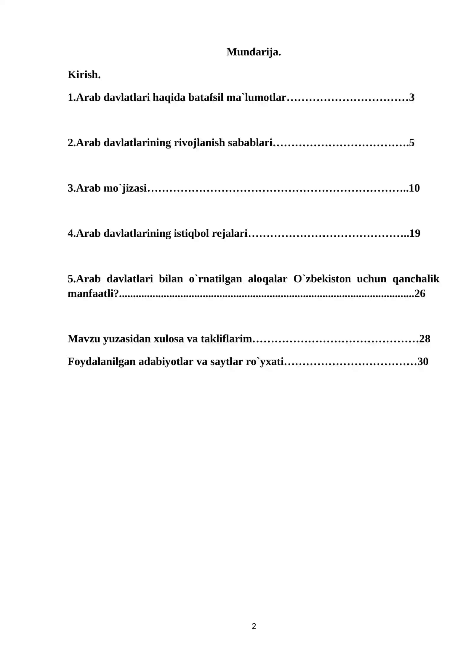 Arab mamlakatlarining iqtisodiy o`sish sabablari va ularning jahon xo`jaligidagi o`rni 2