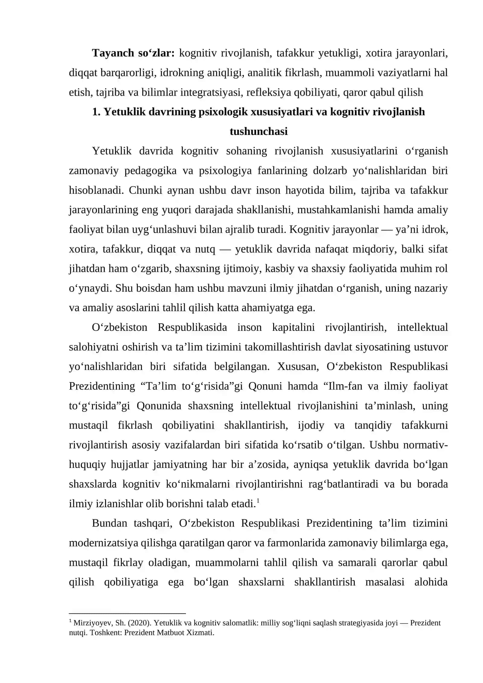 Yetuklik davrida kognitiv soha rivojlanish xususiyatlari 2