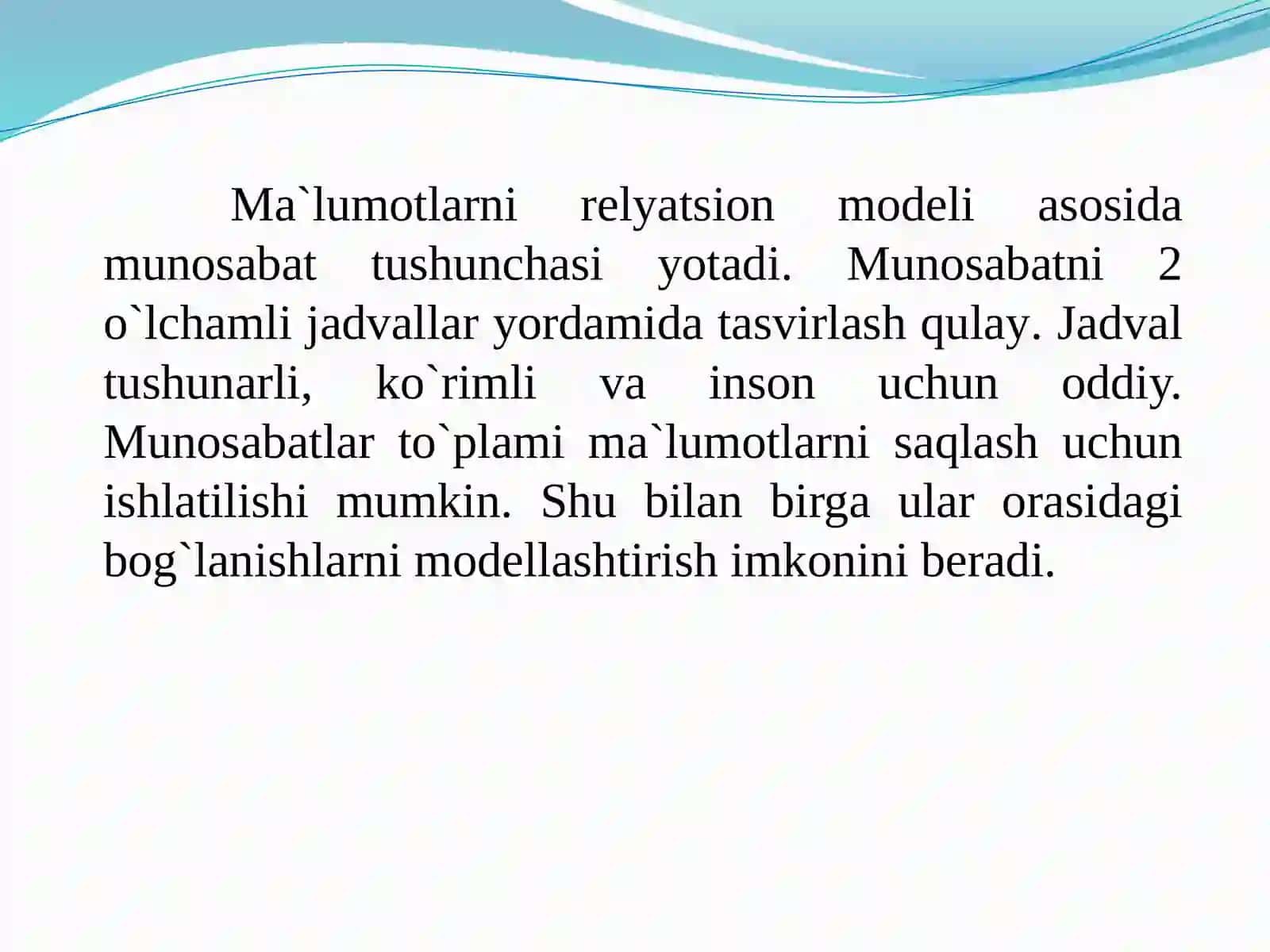 Relyatsion modelining asosiy tushunchalari 2
