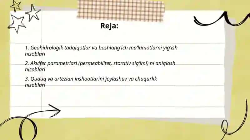 Geohidrologik Tadqiqotlar va Boshlangʻich Maʼlumotlar 2