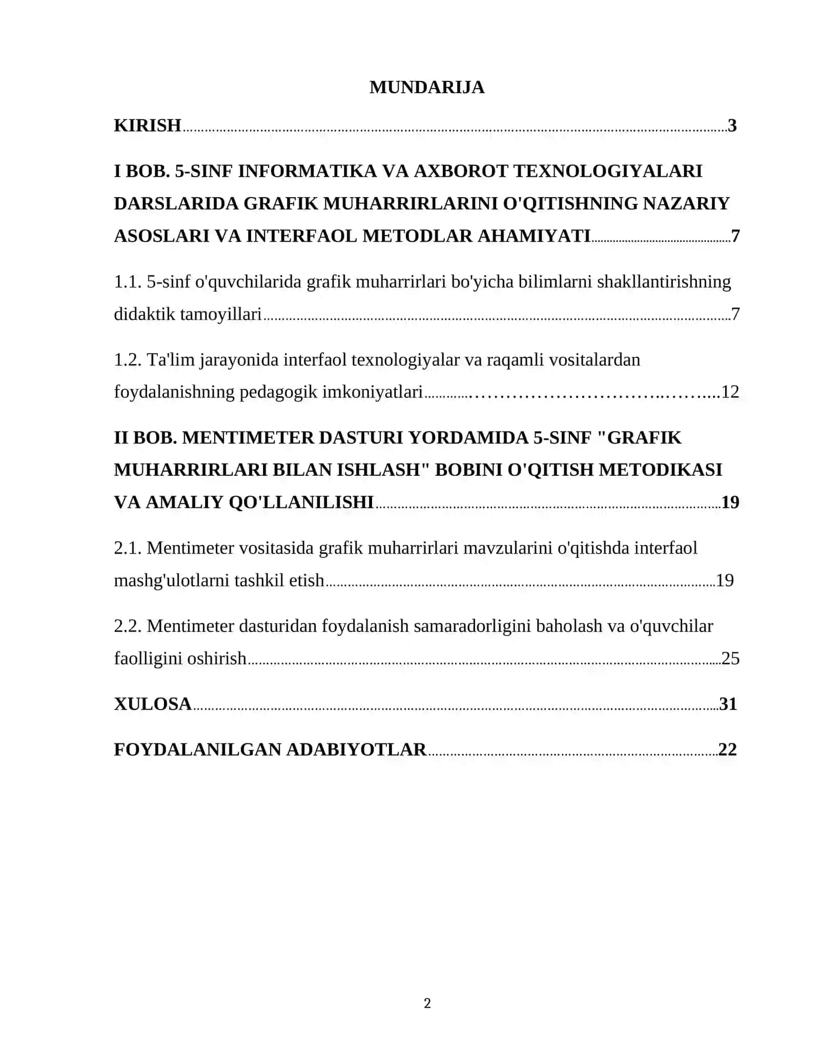 INFORMATIKA O'QITISH METODIKASI 2