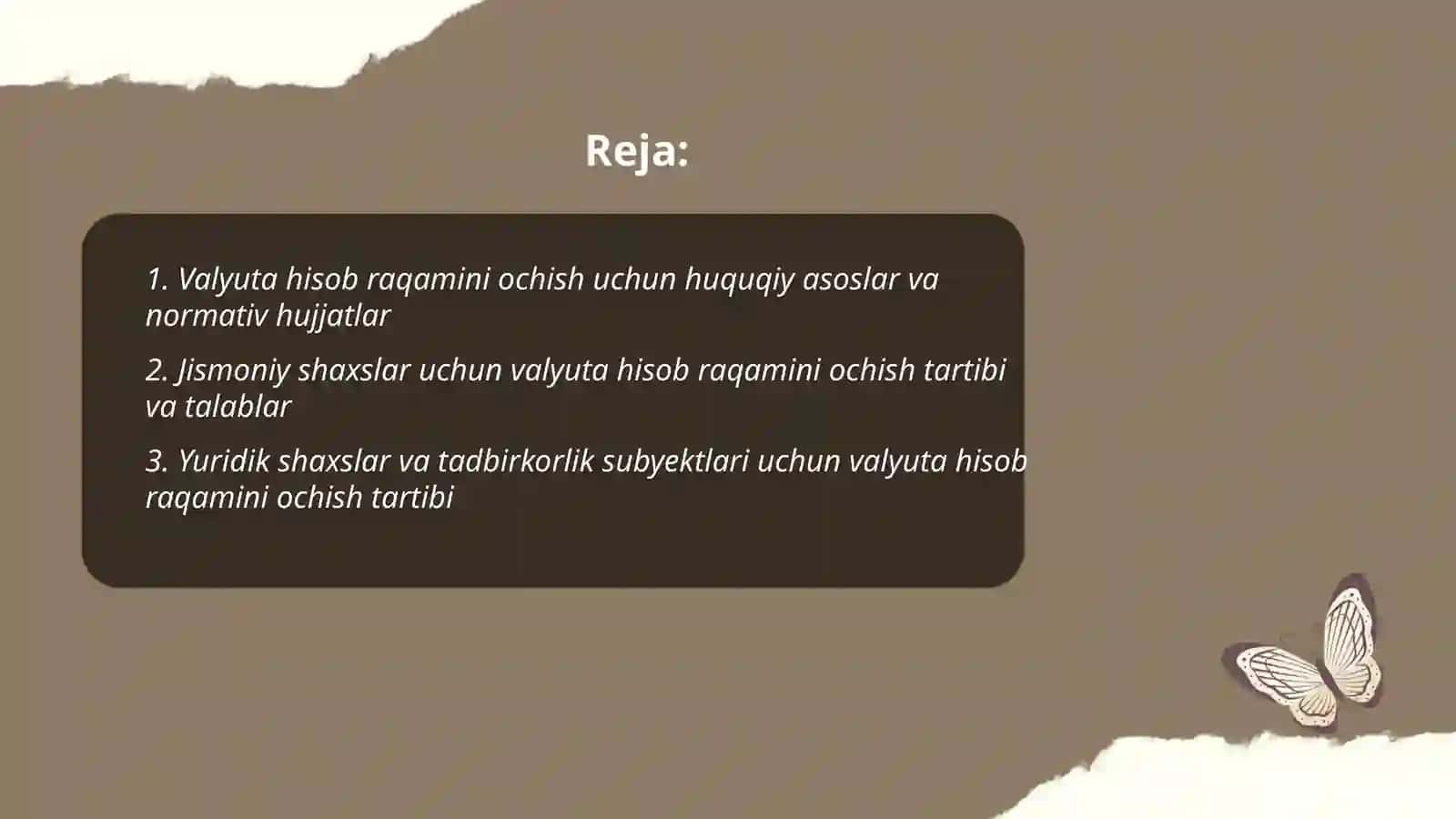 Valyuta schyotini ochish tartibi, uning ahamiyati va vazifalari bo'yicha amalga oshirilgan operatsiyalarni hisobga olish 2