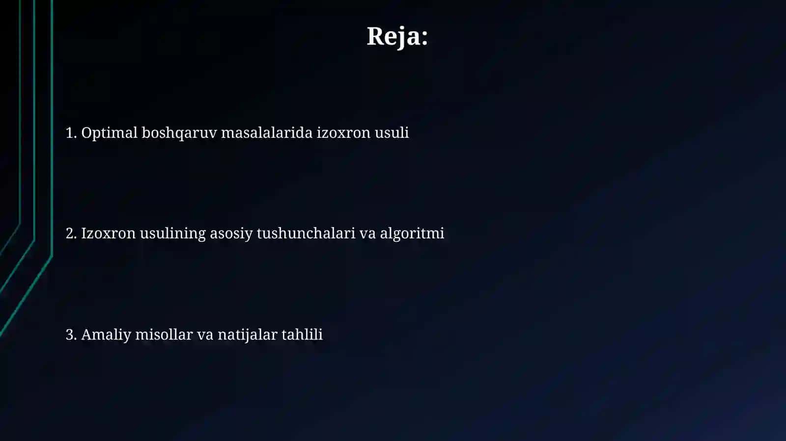 Optimal boshqarish masalalarini yechish uchun izoxron usuli 2