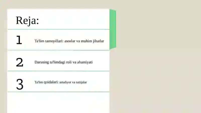 Ta'lim tamoyillari va qoidalari. Dars–ta'limning asosiy shakli sifatida 2