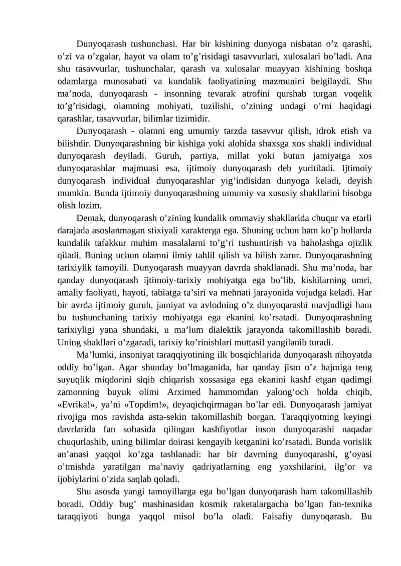 Dunyoqarashning mohiyati, tuzilishi va asosiy funksiyalari 2