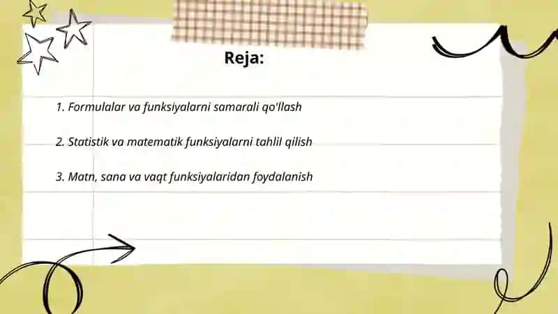 Microsoft Excel jadval muharririning keng imkoniyatlaridan foydalanish 2
