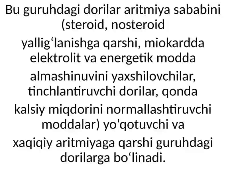 Yurak ritmining buzilishiga qarshi dorivositalarining klinik va farm akologik tavsifi 2