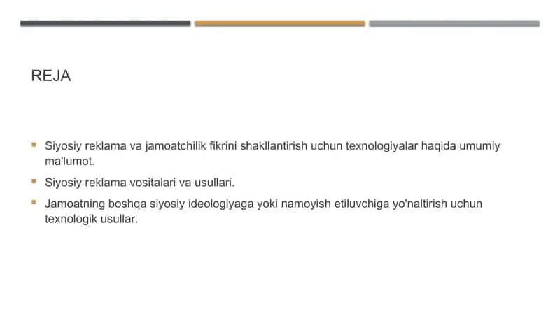 Siyosiy reklama va jamoatchilik fikrini shakllantirish texnologiyalari 2