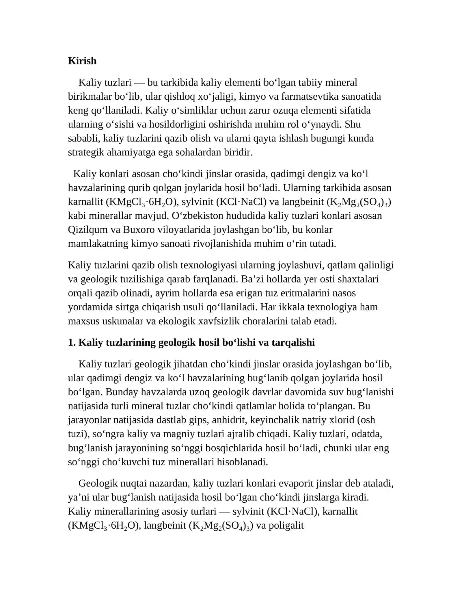 Kaliy tuzlari konlarini qazib olish 2