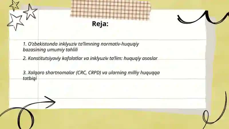 Oʻzbekistonda inklyuziv taʼlimning meyoriy huquqiy bazasini tahlil qilish 2