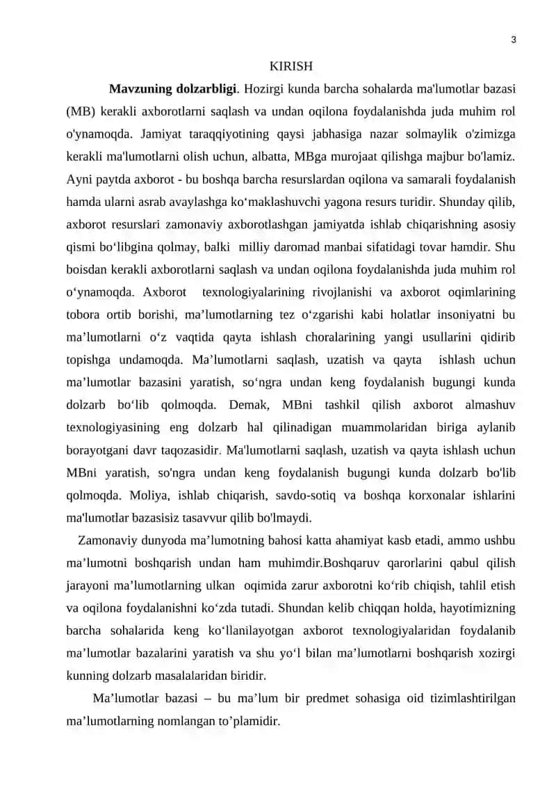 Ma'lumotlar bazasi va fayl konsepsiyalari 2