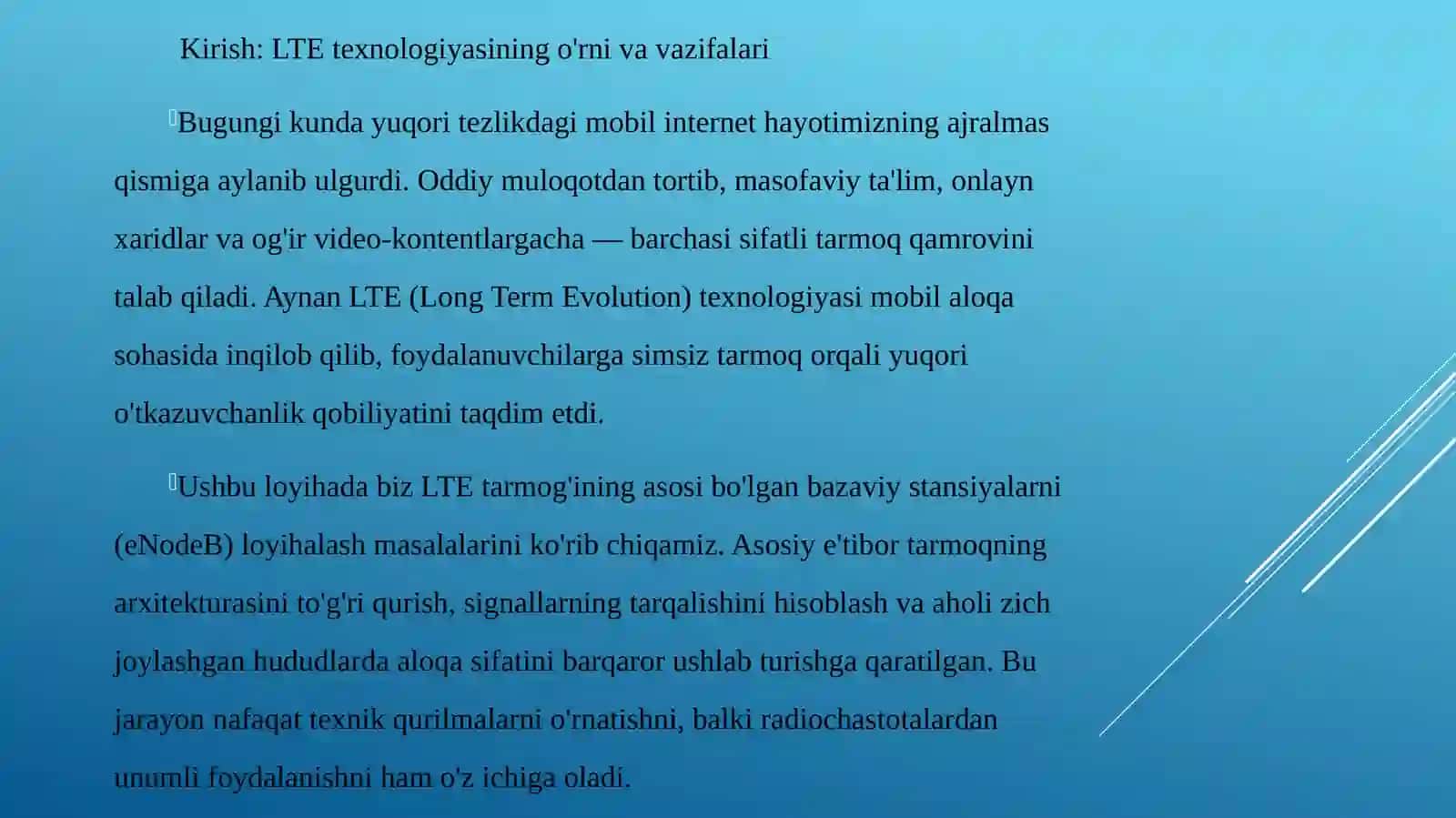 LTE tarmog'idagi bazaviy stansiyalarni loyihalash 2