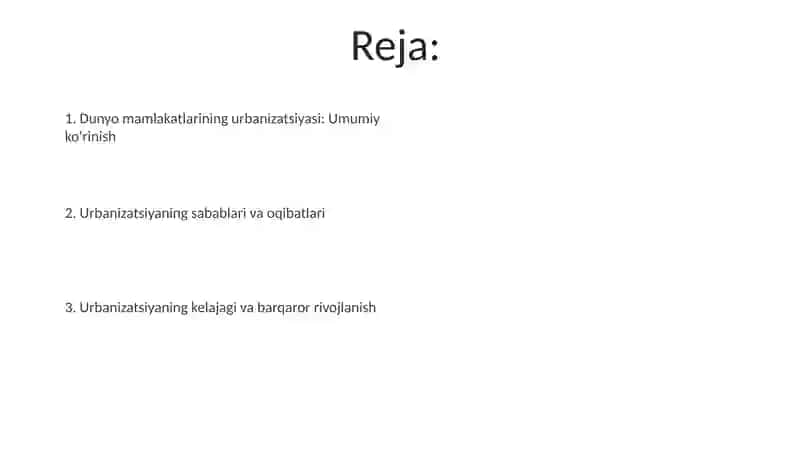 Jahon mamlakatlarining urbanizatsiyasi 2