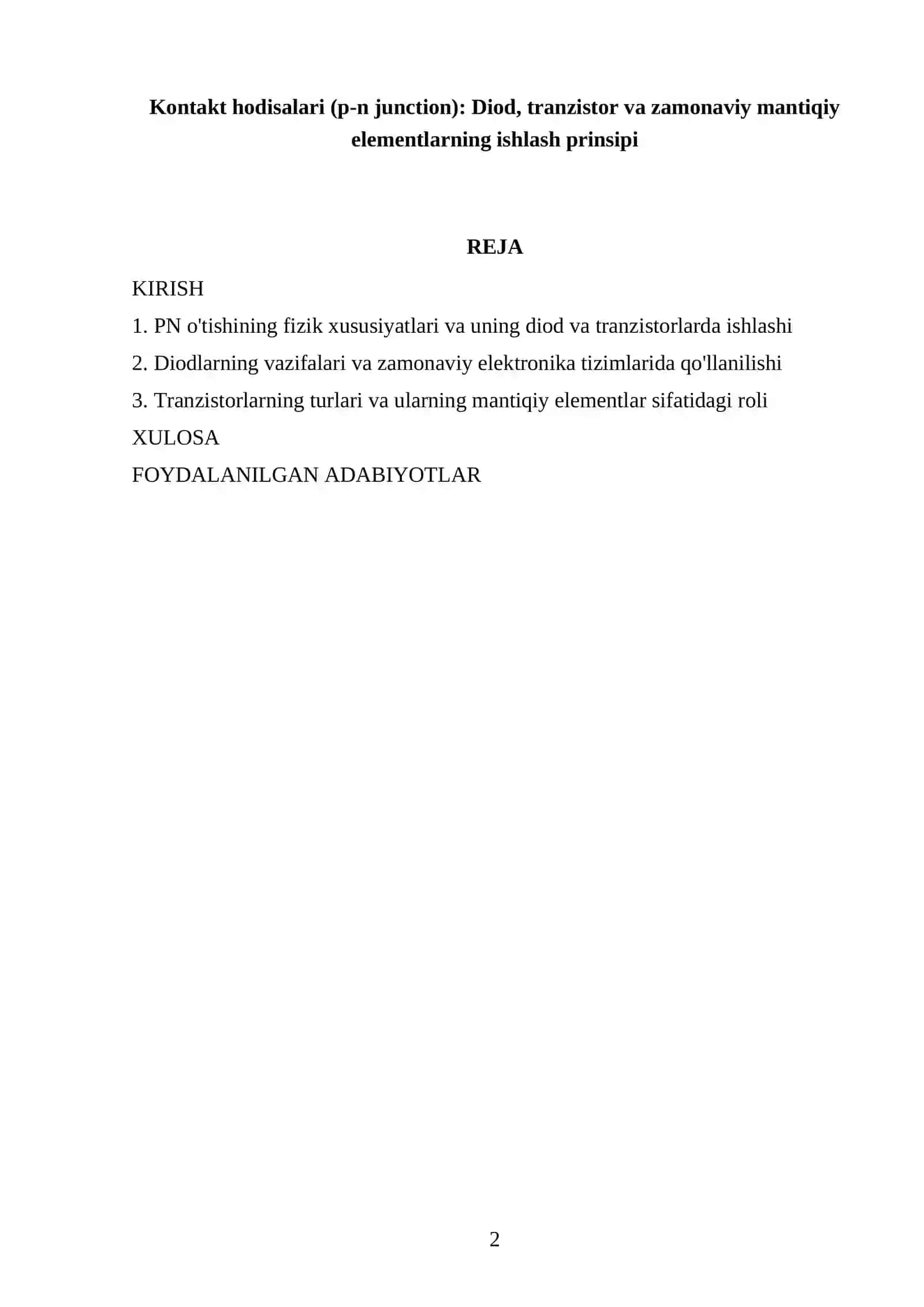 Kontakt hodisalari (p-n junction): Diod, tranzistor va zamonaviy mantiqiy elementlarning ishlash prinsipi 2