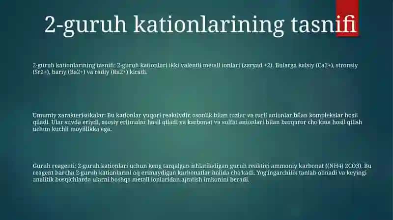 2-Guruh Kationlarining Umumiy Tavsifi Va Guruh Reagentining Ta'Siri 2