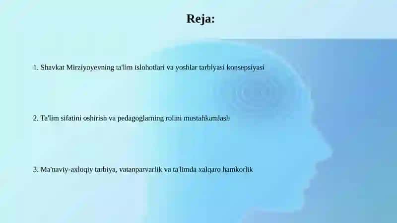 Sh. M. MIRZIYOYEV asarlarida ta'lim tarbiyasining ma'salalari 2