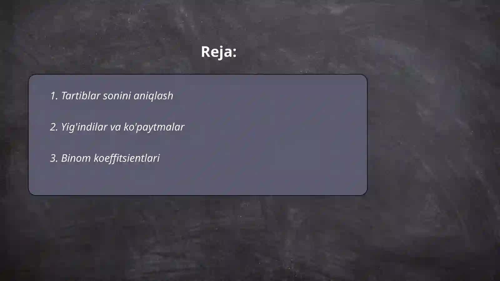 Kombinatorlika mavzusidagi formulalar yordamida yechiladigan masalalar tuzish 2