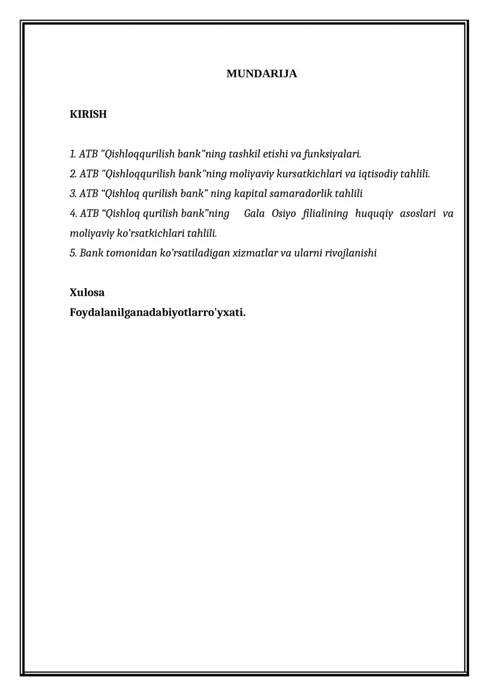 ATB “Qishloq Qurilish Bank” Gala Osiyo filialida amaliyot mavzusida 2