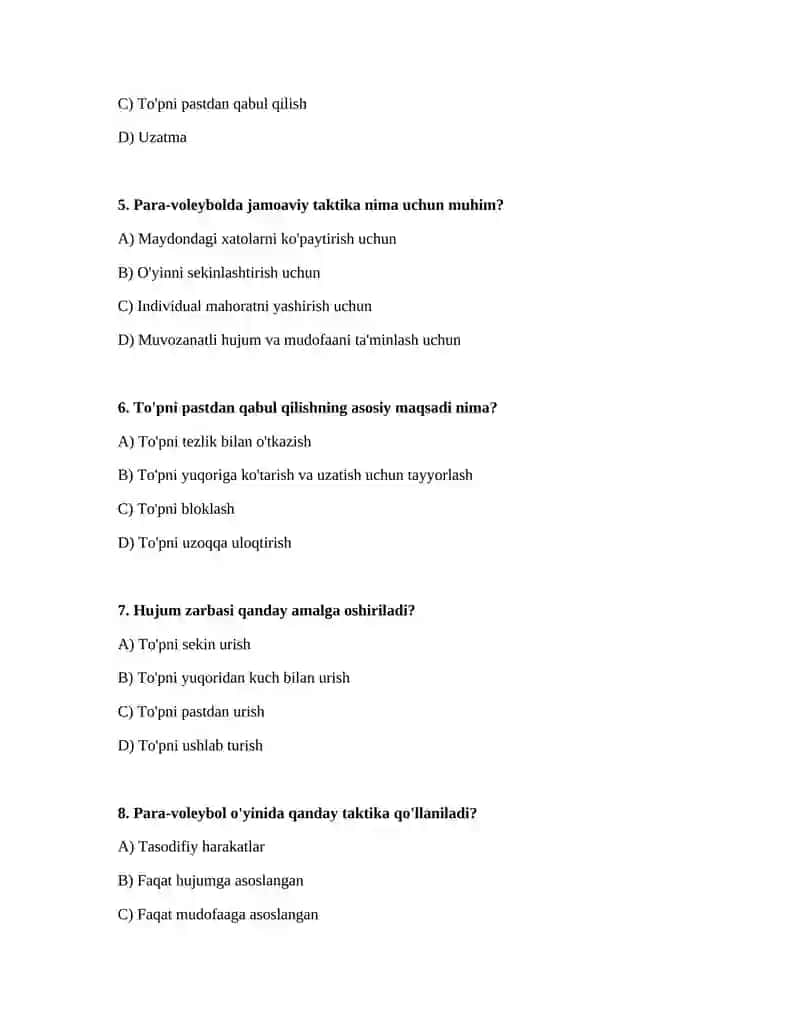 Para valybolda texnika va taktikaning tasnifi 2