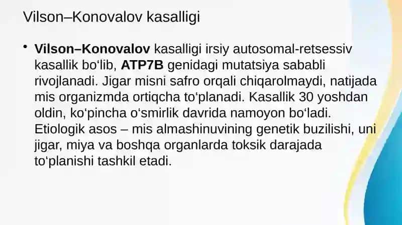 Vilson Konavalov kasalligi. O't yo'llari diskineziyasi 2