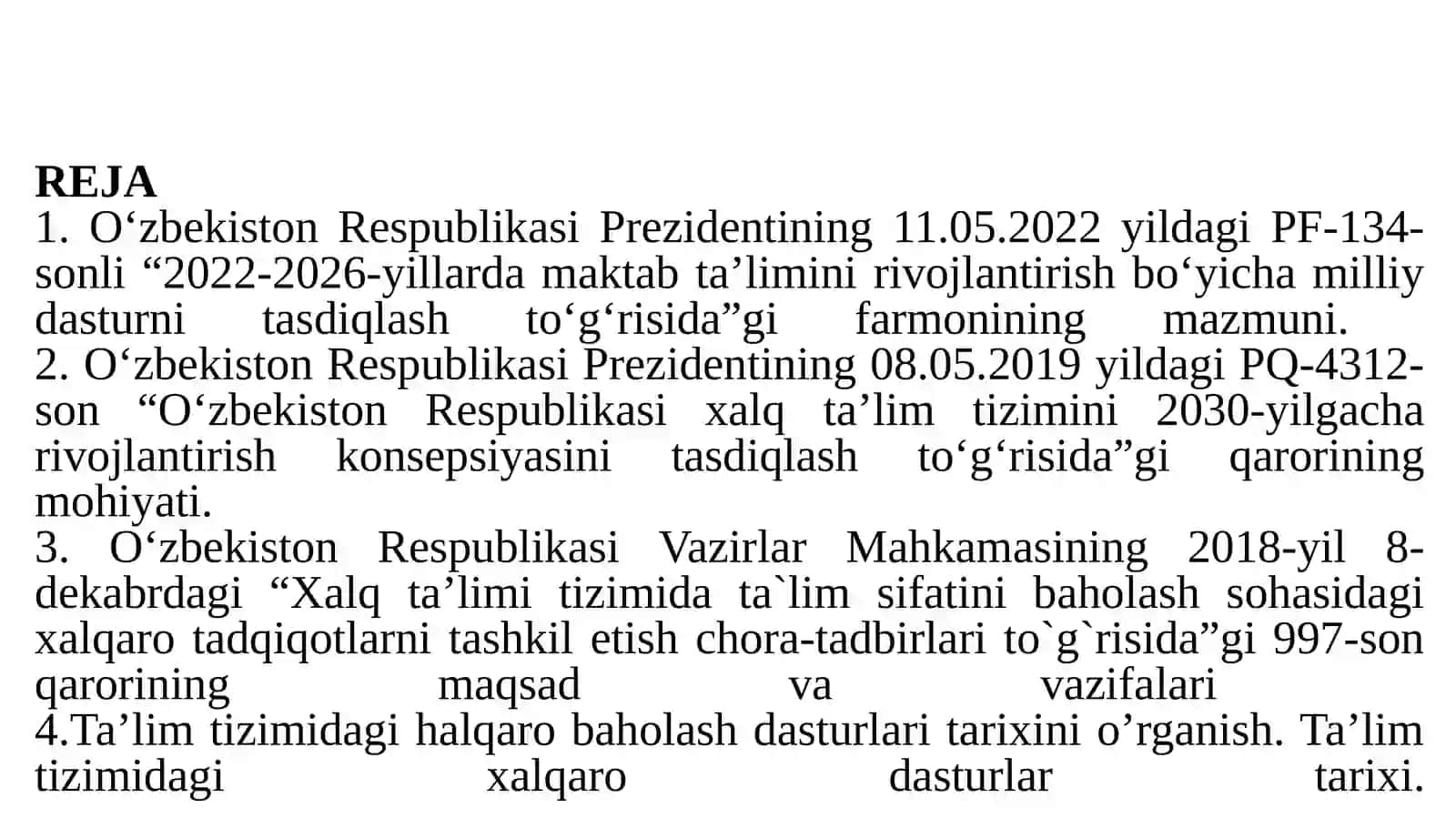 TA’LIMNI RIVOJLANTIRISH VA XALQARO BAHOLASH DASTURLARI DOIRASIDA XUKUMAT QARORLARINING MAZMUN-MOHIYATI 2