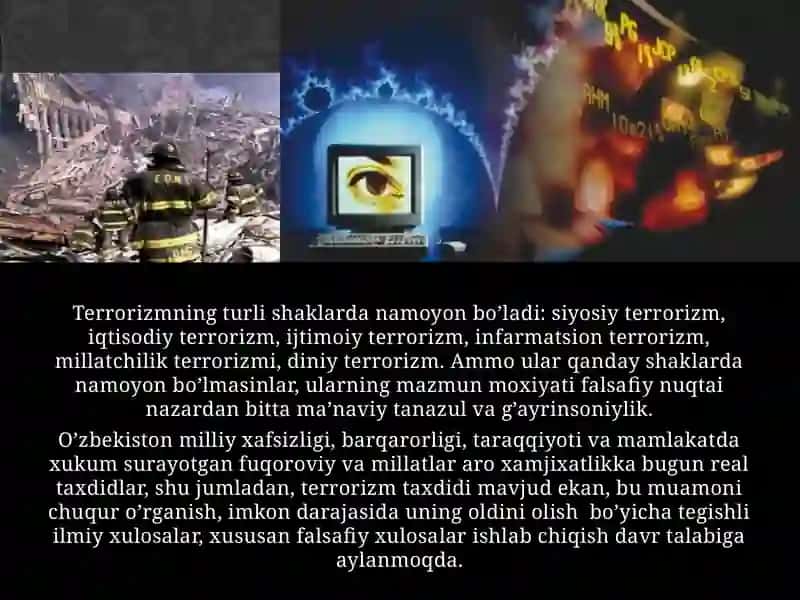 Tеrrоrchidiniyekstrеmistiktashkilоtlarningfaоliyati,хalqarоtеrrоrimzmgaqarshikurashdasturi. 2 2