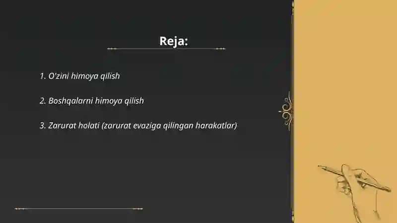 Qilmishning jinoiyligini istisno qiladigan holatlar 2