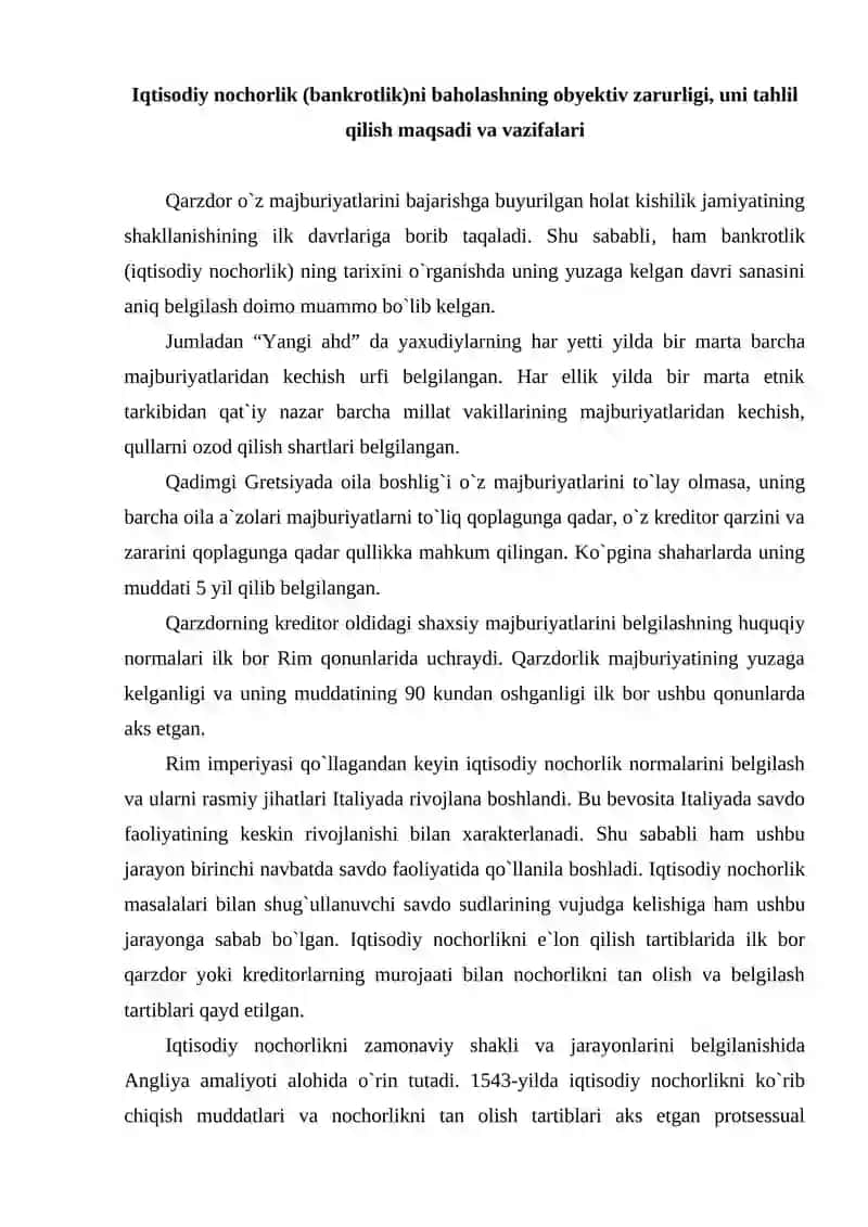 Iqtisodiy nochorlik (bankrotlik)ni baholash va tahlil qilish 2