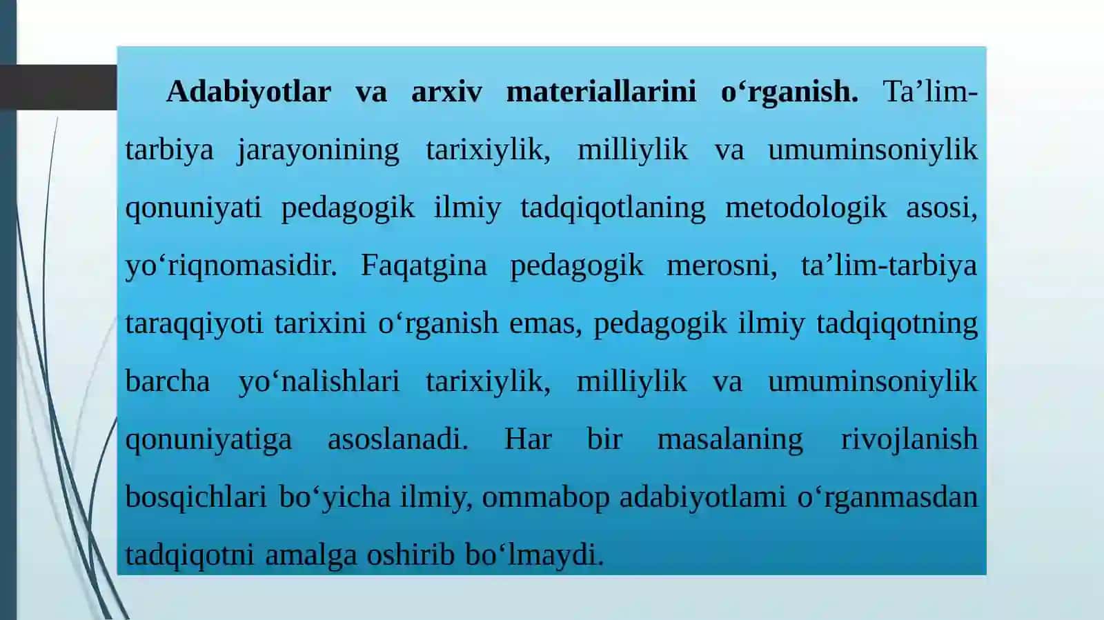 ADABIYOTLAR VA ARXIV MATERIALLARINI OʻRGANISH, KUZATISH, SUHBAT, SOʻROV, TEST, EKSPERIMENT – EMPIRIK TADQIQOT METODLARI SIFATIDA 2