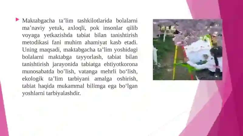 MAKTABGACHA TA’LIMDA BOLALARNI TABIAT BILAN TANISHTIRISHNING NAZARIY ASOSLARI VA TABIAT HAQIDA TUSHUNCHA 2