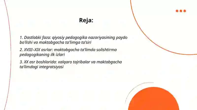 Maktabgacha ta'limda qiyosiy pedagogika fanining taraqqiyot bosqichlari 2
