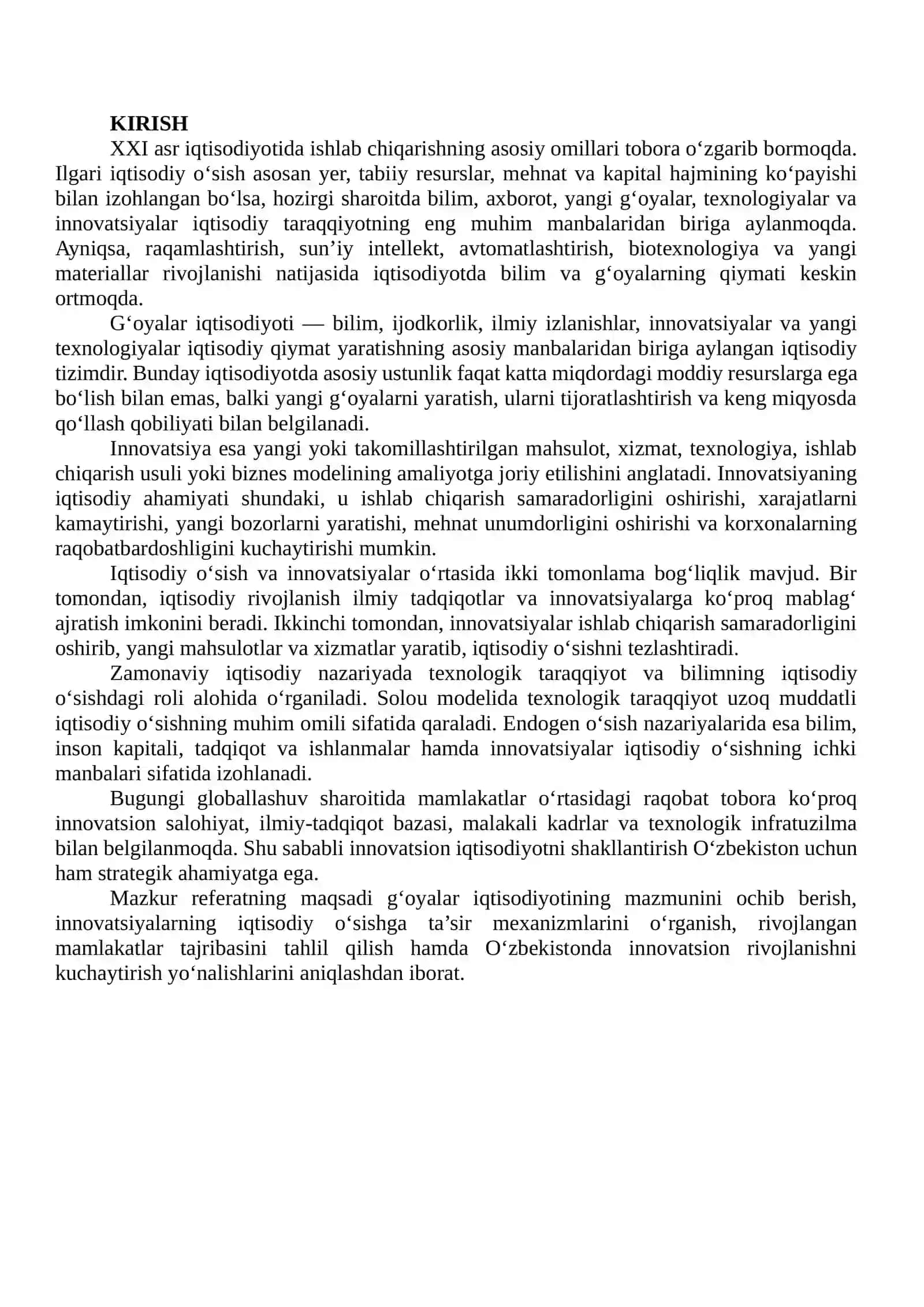 G‘oyalar iqtisodiyoti va innovatsiyalarning iqtisodiy o‘sishdagi rolini o‘rganish 2
