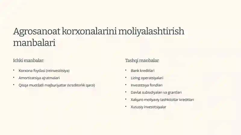 Agrosanoat korxonalarini moliyalashtirish manbalari 2