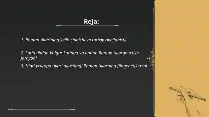 Til oilalari.Hind-yevropa tillari oilalari.Roman tillari 2