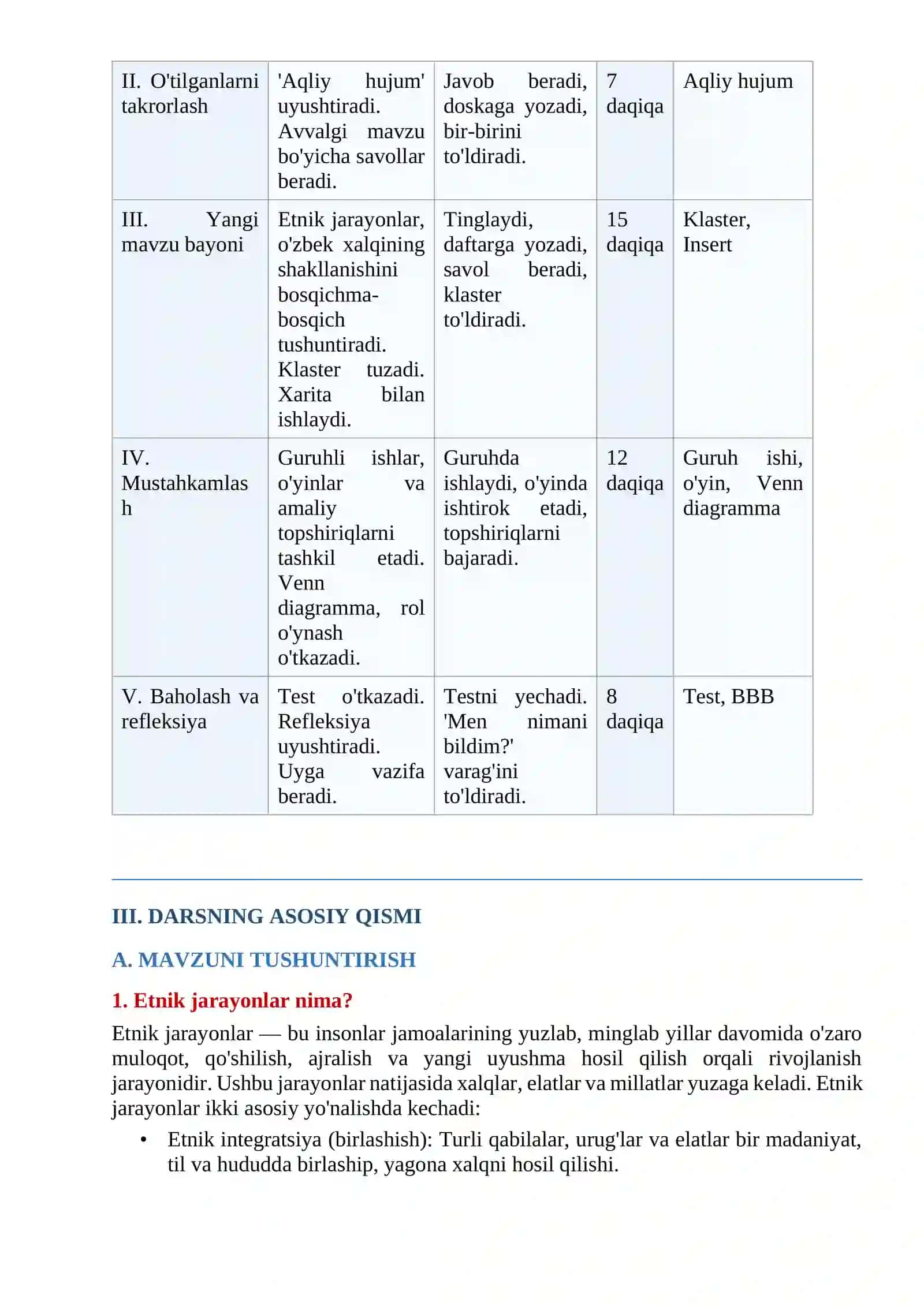 O'ZBEKISTON TARIXI 7-SINF UCHUN OCHIQ DARS ISHLANMA MAVZU:Etnik jarayonlar va o'zbek xalqining shakllanishi 2