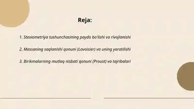 kimyoda stexiometrik qonunlarning yaratilishi 2