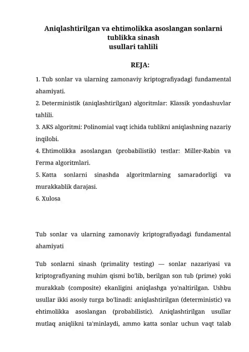 Tub sonlar va ularning zamonaviy kriptografiyadagi fundamental ahamiyati 2