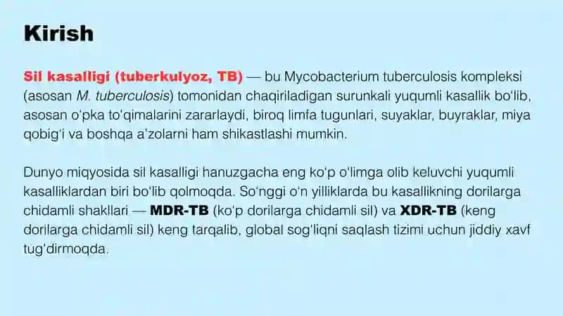 BJSST standartlariga asosan MDR va XDR-TBni davolash 2