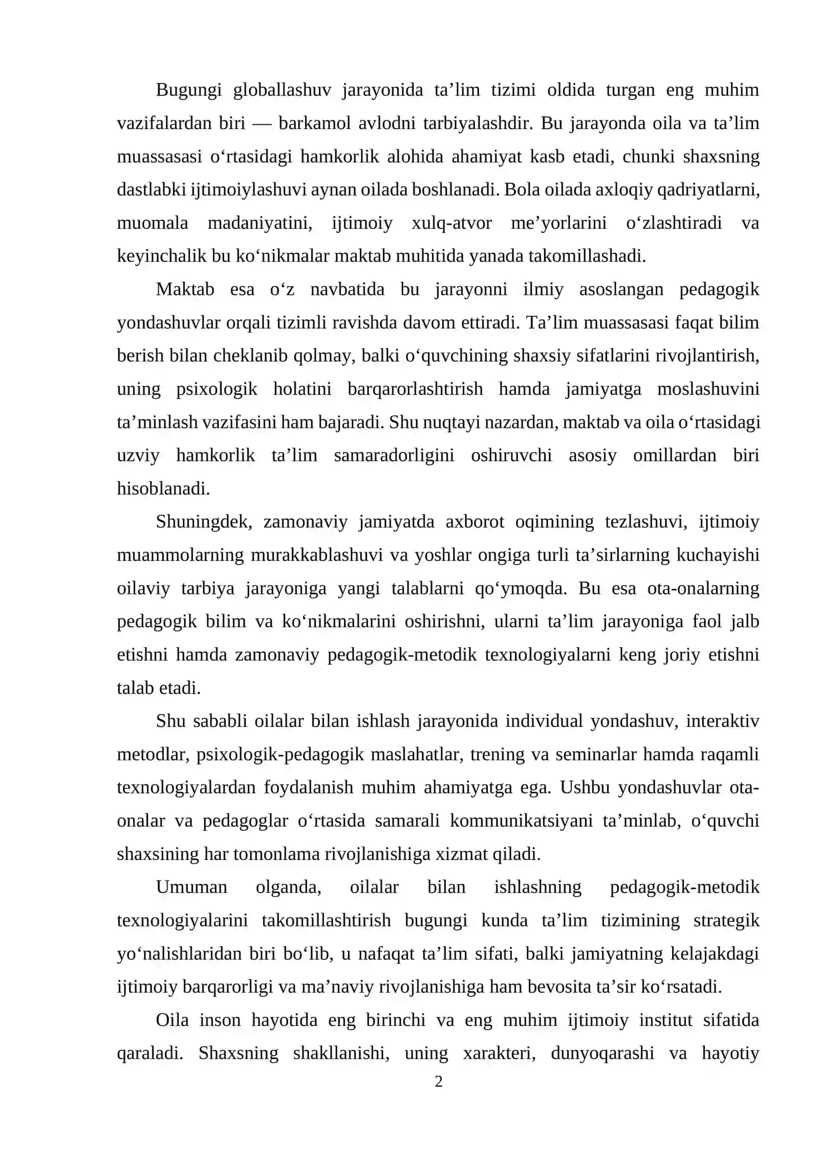Oilalar bilan ishlashning pedagogik-metodik texnologiyalari. 2
