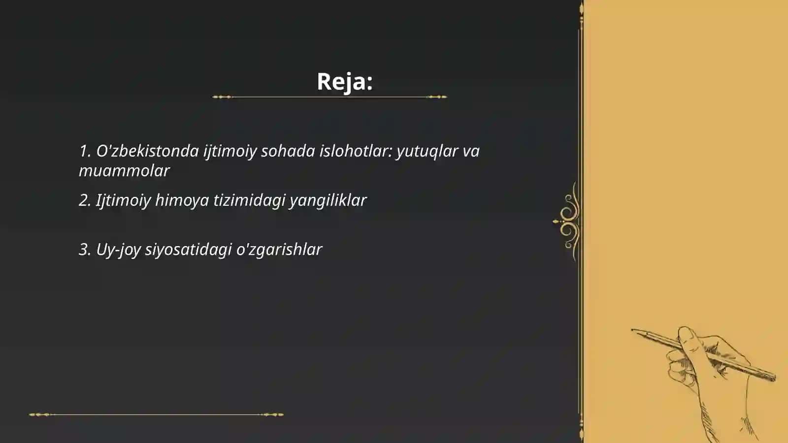 O`zbekistonda ijtimoiy sohada amalga oshirilayotgan o`zgarishlar mazmun mohiyati 2