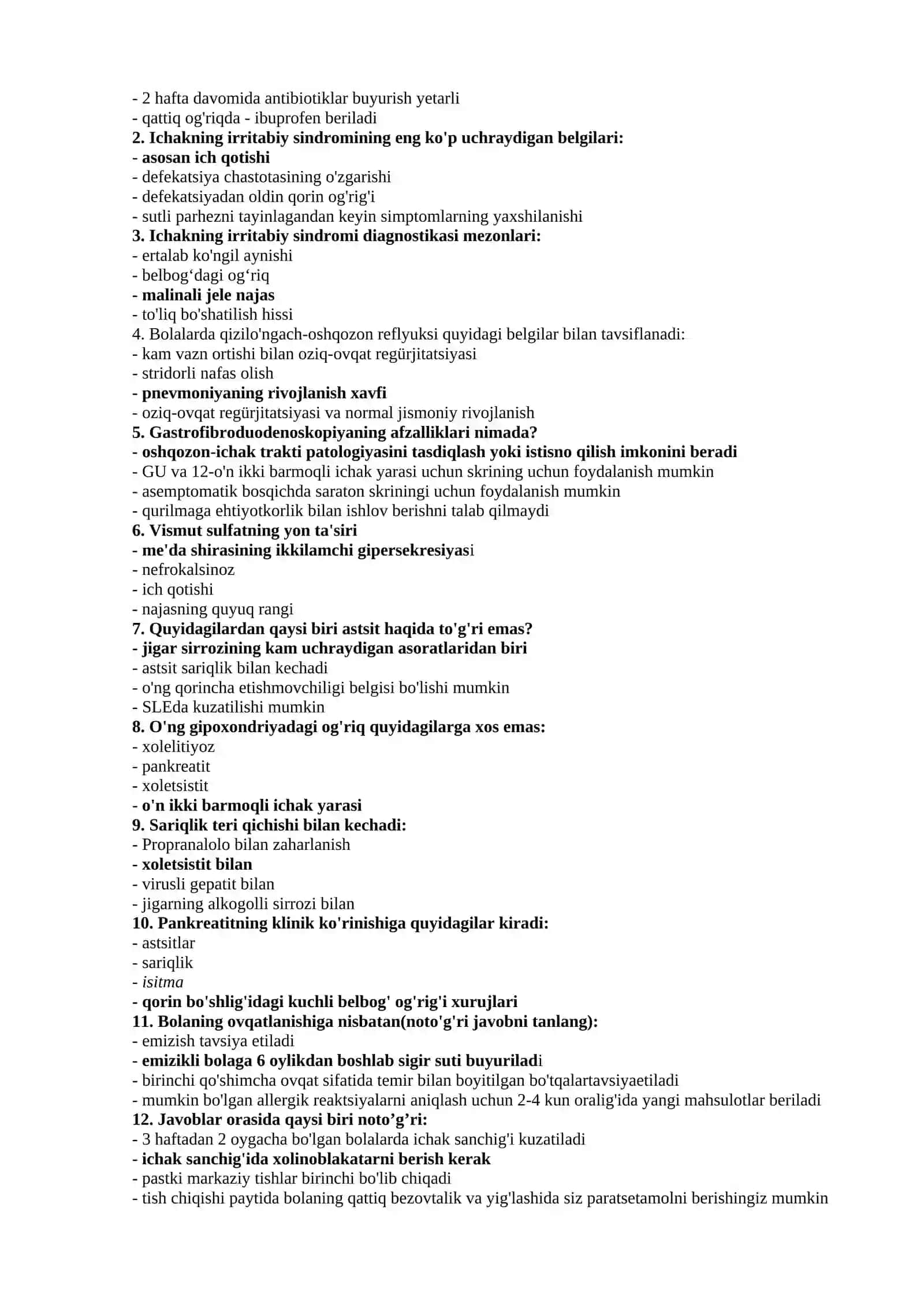 UMUMIY AMALIYOT VRACHLARINING TEST SAVOLLARI 2