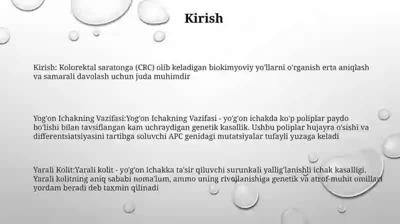 Yo’G’On Ichakning Vazifasi, Yarali Kolit, Kron Kasalligi, Oilaviy Polipozlarning Kelib Chiqish Biokimyoviy Mexanizmlari 2