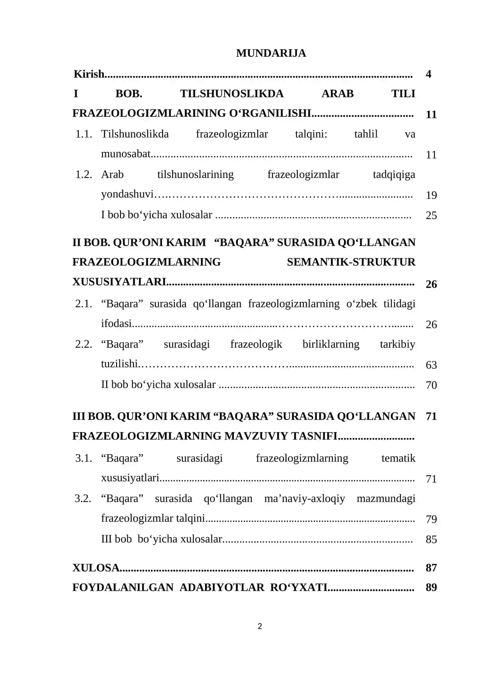 DISSERTATSIYA Qur'oni Karim “Baqara” surasida qo'llangan frazeologizmlar semantikasi 2