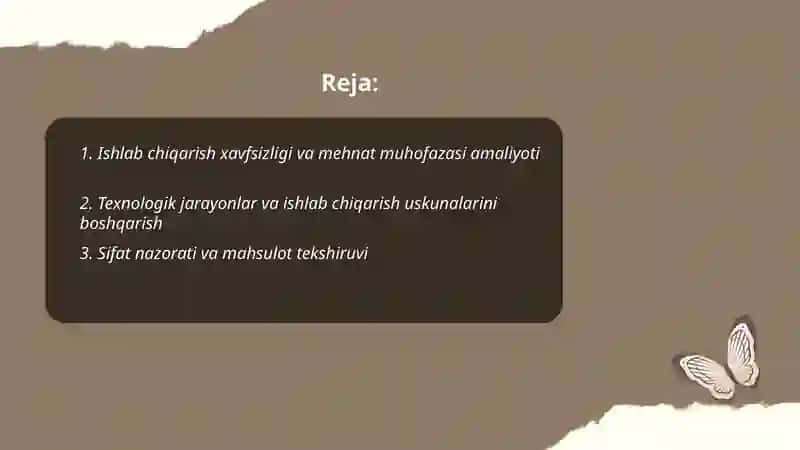 Ishlab chiqarish xavfsizligi va mehnat muhofazasi amaliyoti 2