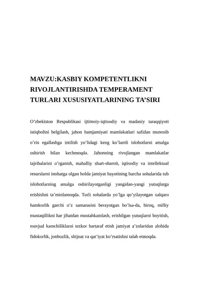 KASBIY KOMPETENTLIKNI RIVOJLANTIRISHDA TEMPERAMENT TURLARI XUSUSIYATLARINING TA’SIRI 2