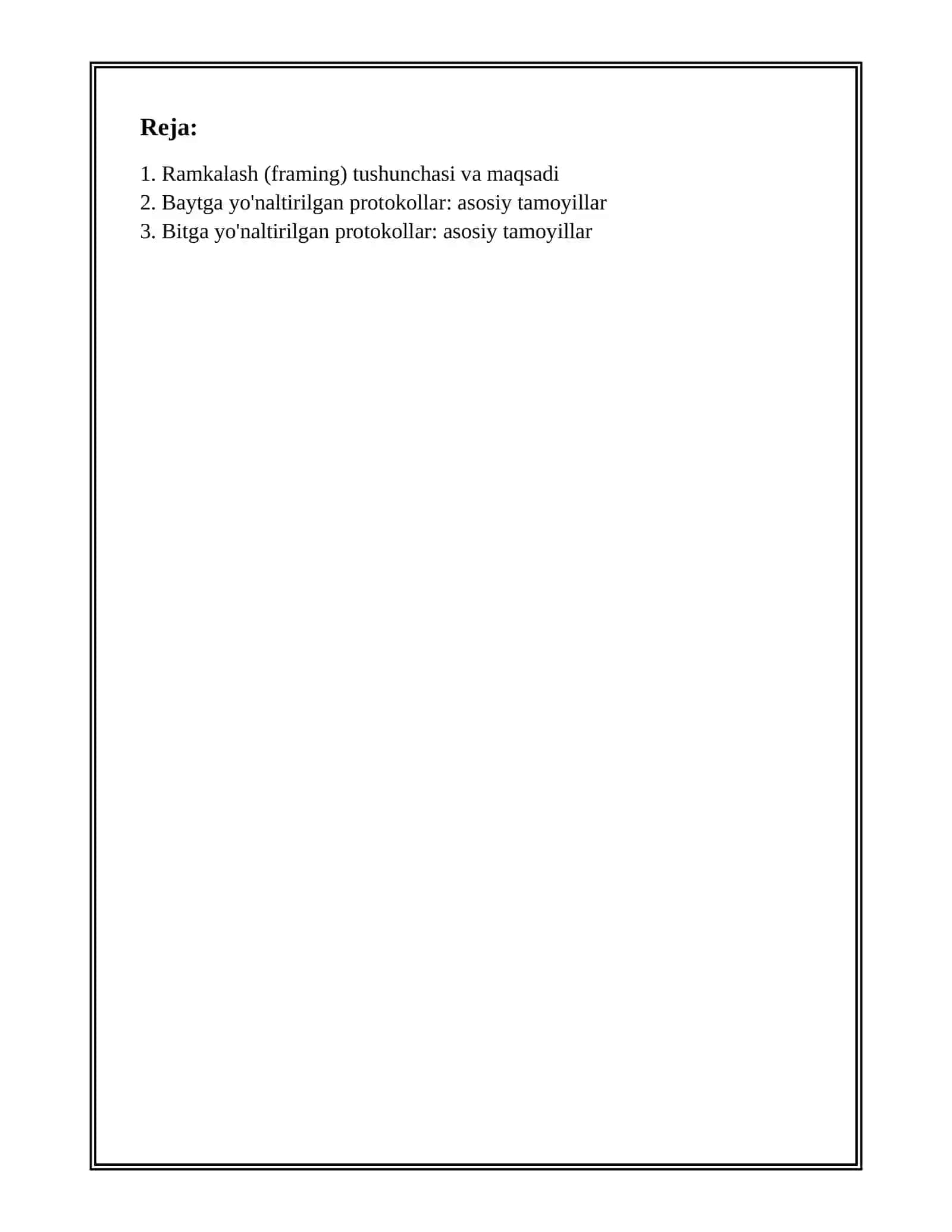 FRAMING BYTE-ORIENTED VA BIT-ORIENTED PROTOKOLLAR 2