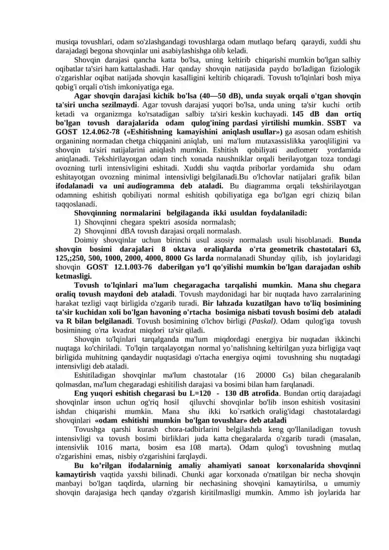 Ishlab chiqarishda shovqin, tebranish, ximoya usullari. Yoritish masalalari 2