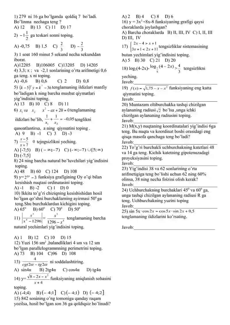 Matematikadan Olimpiada savollari 2