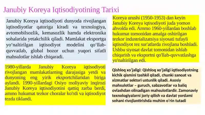 Janubiy Koreya Iqtisodiyoti 2